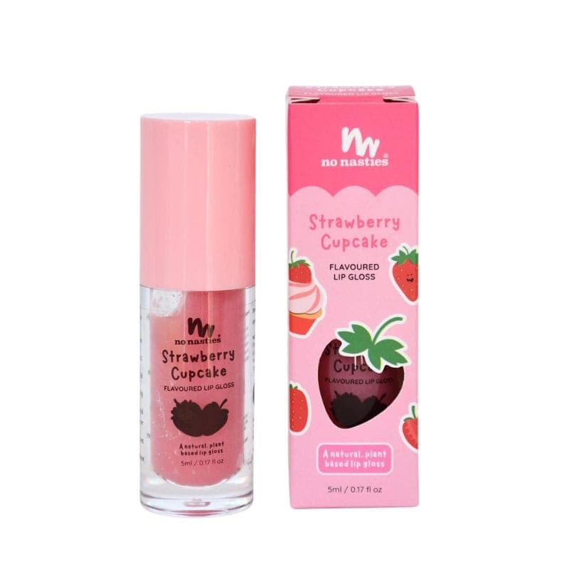 Kinder-Lipgloss mit natürlichen Geschmacksrichtungen Birthday Cake & Strawberry Cupcake – schadstofffrei für sicheren Schminkspass.
