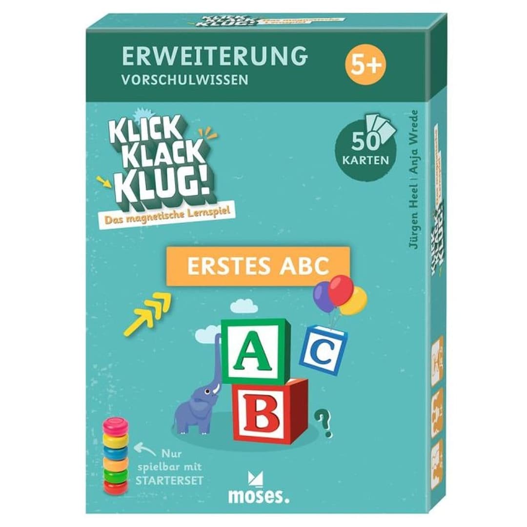 Klick Klack Klug: magnetisches Lernspiel von moses. Starterset, Kartensets und Magnetturm einzeln wählbar – ab 5 Jahren, fördert Konzentration.