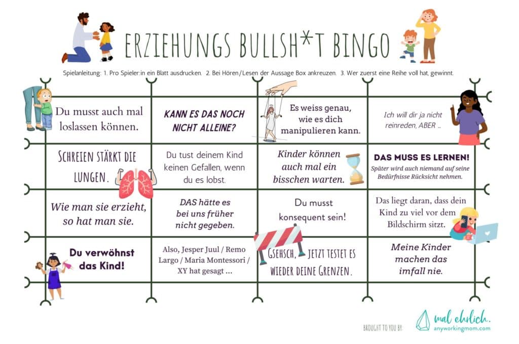 Erziehungs Bullsh*t Bingo - Ungefragte Erziehungstipps? Ankreuzen statt Ärgern - mal ehrlich