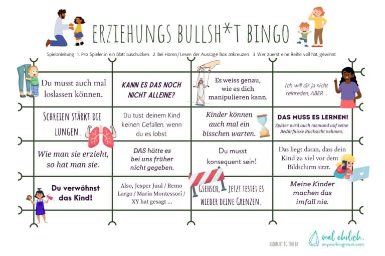 Erziehungs Bullsh*t Bingo - Ungefragte Erziehungstipps? Ankreuzen statt Ärgern - mal ehrlich