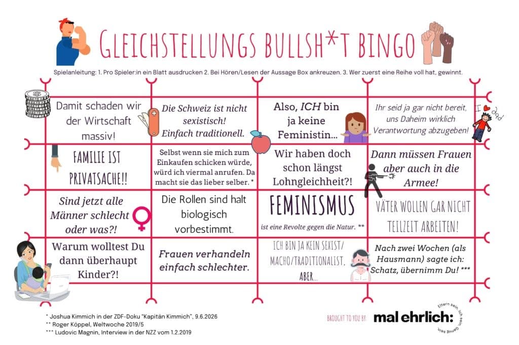 Gleichstellungs Bullsh*t Bingo - Ausdrucken und Ankreuzen, es wird lustig!