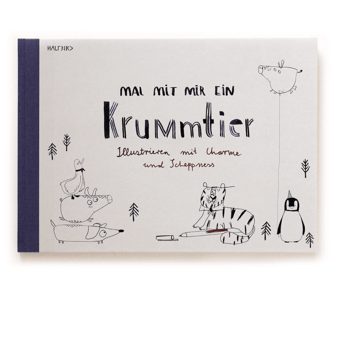 Schritt für Schritt zeichnen lernen: Das Malbuch Krummtiere von Halfbird zeigt Kindern ab 3 Jahren, wie krumme Tiere ganz einfach gelingen.