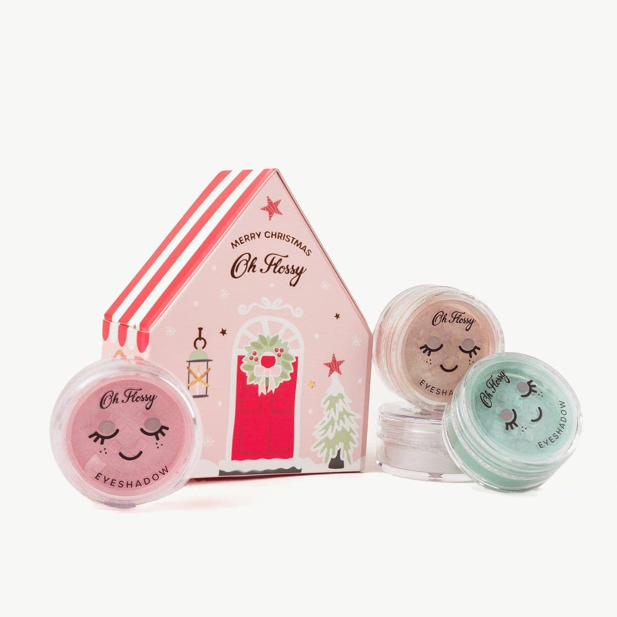 Lidschatten-Set für Kinder in der Weihnachtshaus-Schachtel: 4 schimmernde Farben, vegan und mit Wasser abwaschbar. Ideal fürs Samichlaus-Säckli.